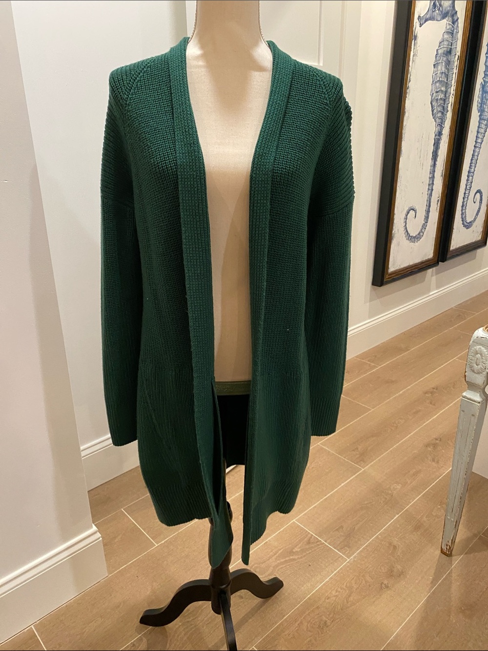 Open-Front Forest Green Women's Cardigan Sweater